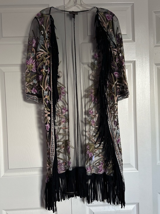 Cheyenne Jackets & Blazers - Embroidered Floral Fringe Jacket - Black & Lavender